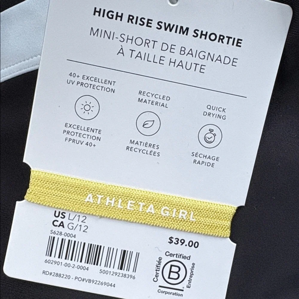 NWT Athleta Girl 2 Piece Adjustable Bikini top & High Rise Swim Shortie Sz L/12